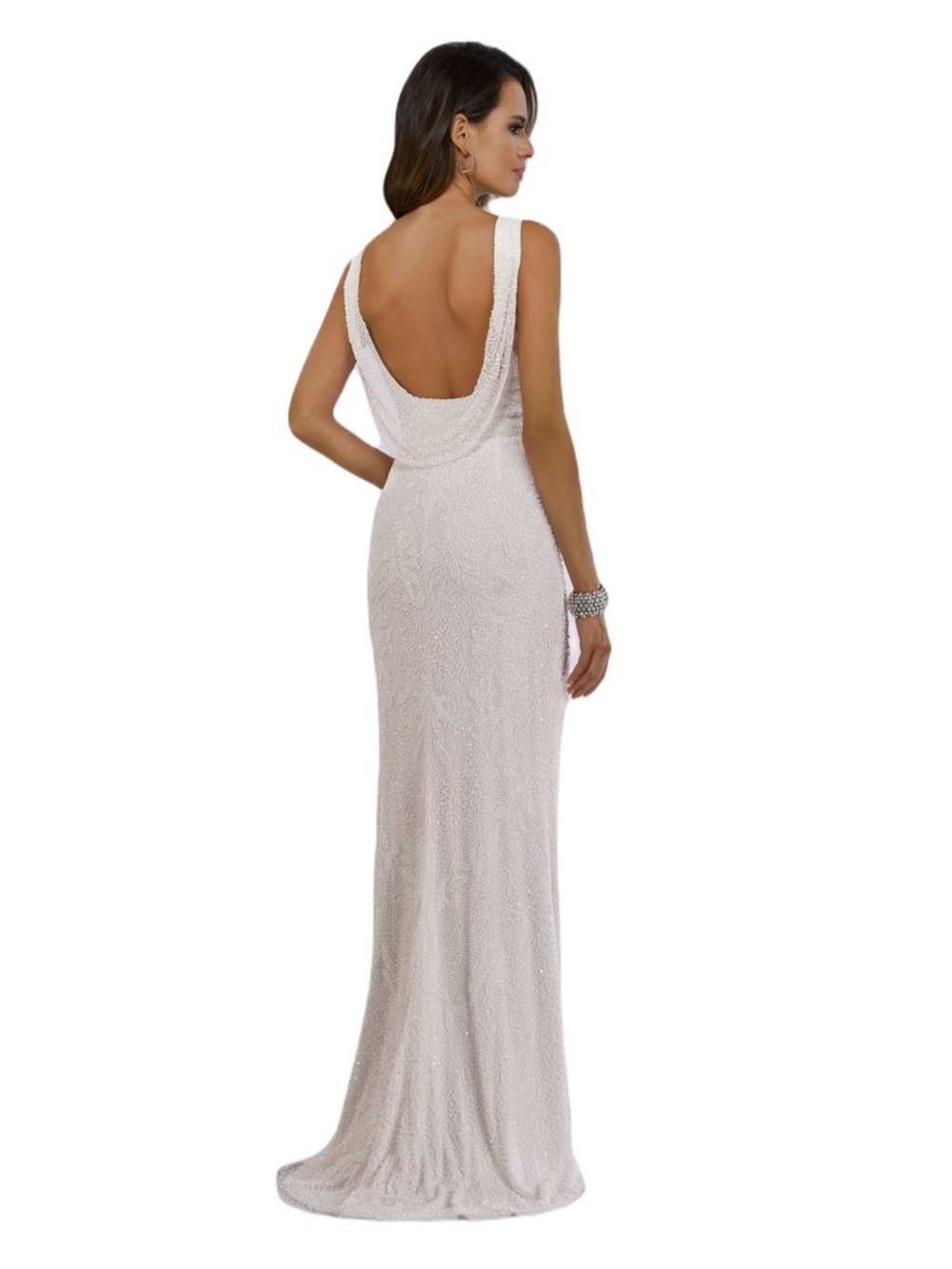 Elegant Scala Ivory Beaded Slip Dress - Women's Formal Evening or Wedding Gown